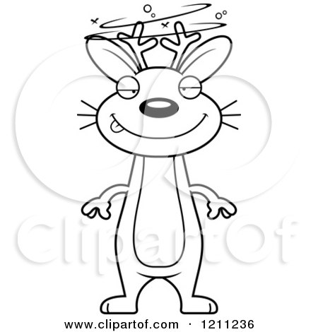 Cartoon of a Black And White Drunk Slim Jackalope - Royalty Free Vector Clipart by Cory Thoman