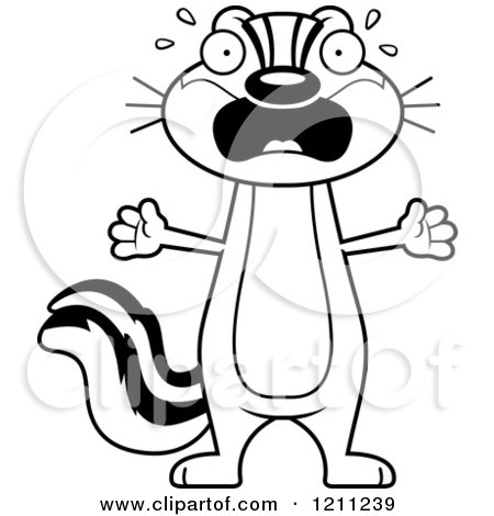 Cartoon of a Black And White Slim Scared Chipmunk - Royalty Free Vector Clipart by Cory Thoman