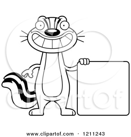 Cartoon of a Black And White Slim Chipmunk with a Sign - Royalty Free Vector Clipart by Cory Thoman
