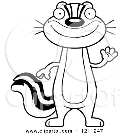 Cartoon of a Black And White Waving Slim Chipmunk - Royalty Free Vector Clipart by Cory Thoman