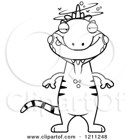 Cartoon of a Black and White Drunk Slim Iguana - Royalty Free Vector Clipart by Cory Thoman
