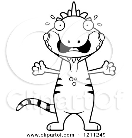 Cartoon of a Black and White Scared Slim Iguana - Royalty Free Vector Clipart by Cory Thoman