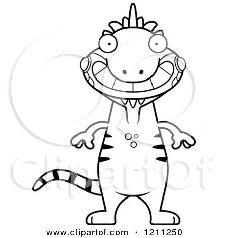 Cartoon of a Black and White Grinning Slim Iguana - Royalty Free Vector Clipart by Cory Thoman