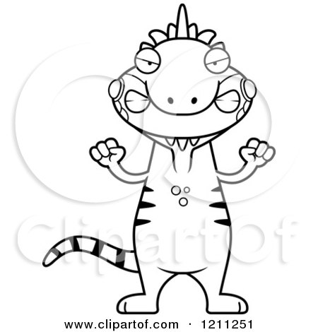 Cartoon of a Black and White Mad Slim Iguana - Royalty Free Vector Clipart by Cory Thoman