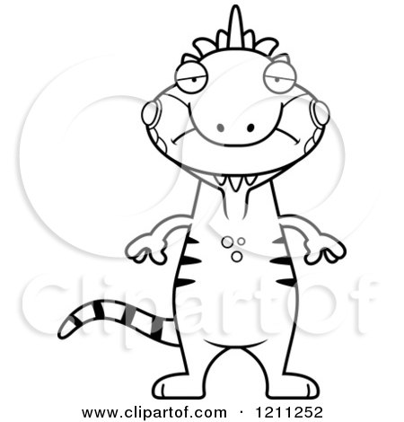 Cartoon of a Black and White Depressed Slim Iguana - Royalty Free Vector Clipart by Cory Thoman