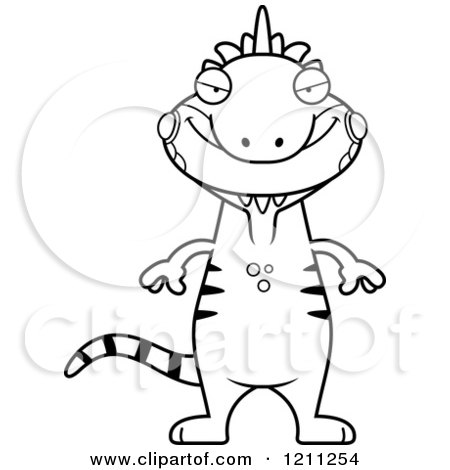 Cartoon of a Black and White Sly Slim Iguana - Royalty Free Vector Clipart by Cory Thoman