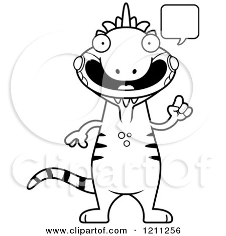 Cartoon of a Black and White Talking Slim Iguana - Royalty Free Vector Clipart by Cory Thoman