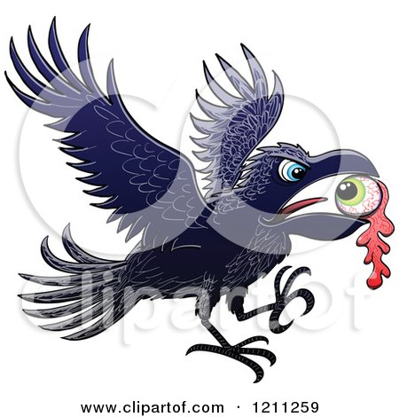 Cartoon of a Crow Flying with an Eyeball - Royalty Free Vector Clipart by Zooco