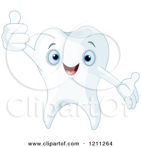 Cartoon of a Cute Happy Tooth Holding a Thumb up - Royalty Free Vector Clipart by Pushkin