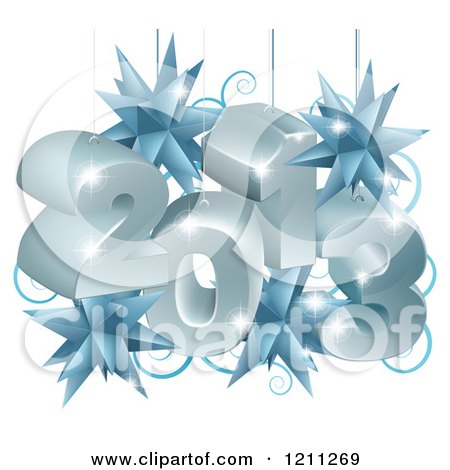 Clipart of a New Year 2013 Suspended with Christmas Star Ornaments - Royalty Free Vector Illustration by AtStockIllustration