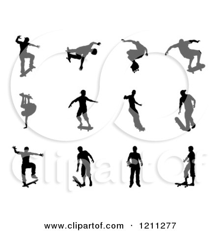Clipart of Black Silhouetted Skateboarders 2 - Royalty Free Vector Illustration by AtStockIllustration
