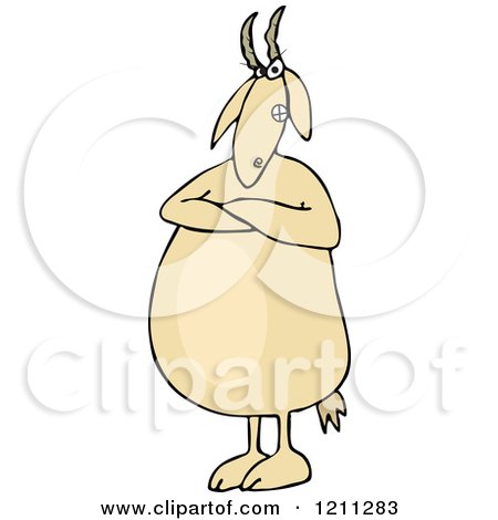 Cartoon of a Mad Goat Stnading with Folded Arms - Royalty Free Vector Clipart by djart