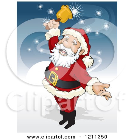 Clipart of Santa Ringing a Bell with Magic Lights - Royalty Free Vector Illustration by David Rey