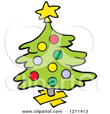 Cartoon of a Christmas Tree on a Wood Stand - Royalty Free Vector Clipart by Johnny Sajem