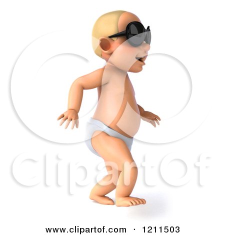 Clipart of a 3d Caucasian Baby Boy Wearing Sunglasses and Taking His First Steps 2 - Royalty Free CGI Illustration by Julos