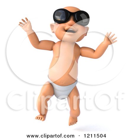 Clipart of a 3d Caucasian Baby Boy Wearing Sunglasses and Taking His First Steps 3 - Royalty Free CGI Illustration by Julos