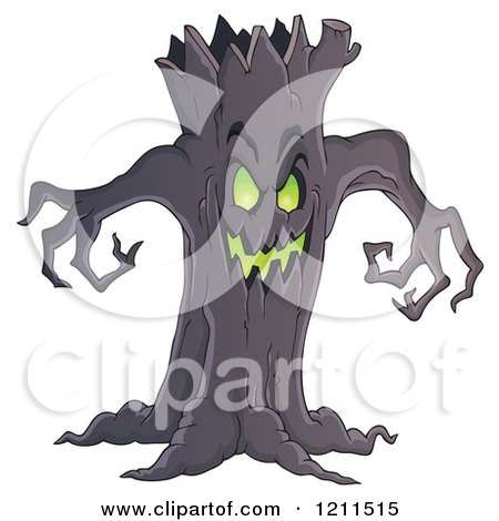 Cartoon of a Spooky Ent Tree - Royalty Free Vector Clipart by visekart