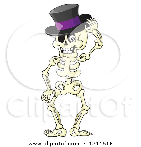 Cartoon of a Happy Halloween Skeleton Wearing a Top Hat - Royalty Free Vector Clipart by visekart
