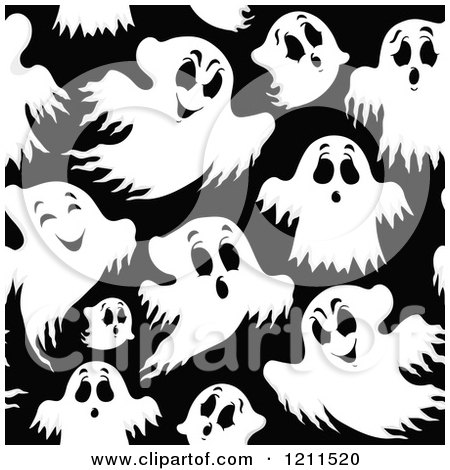 Cartoon of a Seamless Black and White Halloween Ghost Pattern - Royalty Free Vector Clipart by visekart