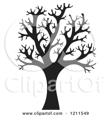 Cartoon of a Black Silhouetted Bare Tree - Royalty Free Vector Clipart by visekart