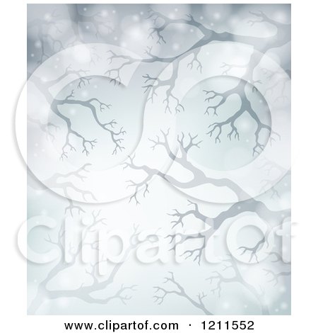 Cartoon of a Winter Background of Bare Tree Branches and Flares over Gray - Royalty Free Vector Clipart by visekart