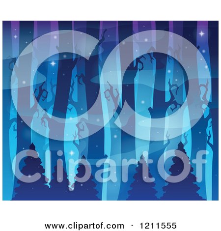 Cartoon of a Mysterious Forest Background with Magical Mist in Blue Tones - Royalty Free Vector Clipart by visekart