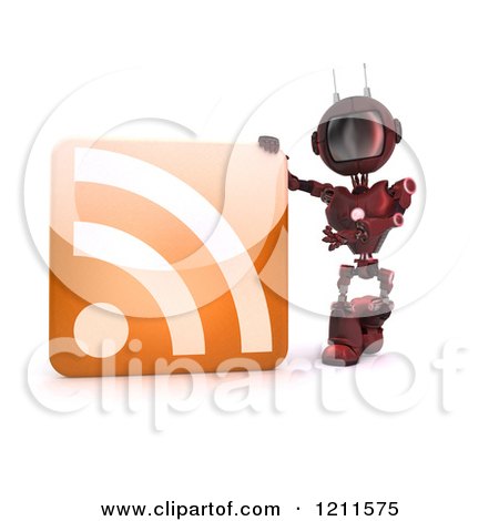 Clipart of a 3d Red Android Robot with an Rss Feed Icon - Royalty Free CGI Illustration by KJ Pargeter