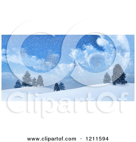 Clipart of 3d Hill Tops with Evergreen Trees in the Snow - Royalty Free CGI Illustration by KJ Pargeter