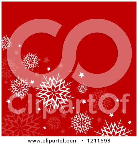 Clipart of a Red Christmas Background with White and Faint Snowflakes - Royalty Free Vector Illustration by KJ Pargeter
