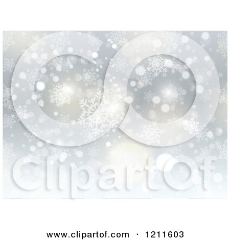 Clipart of a Silver Christmas Background with Snowflakes - Royalty Free Vector Illustration by KJ Pargeter