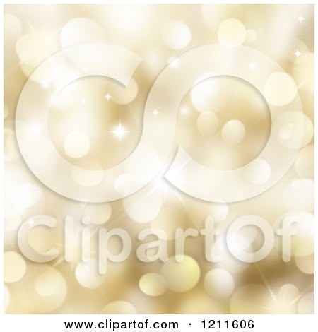Clipart of a Background of Golden Bokeh Lights and Stars - Royalty Free CGI Illustration by KJ Pargeter