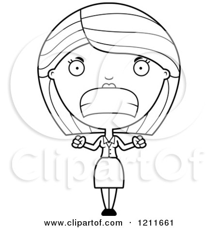 Cartoon of a Black and White Mad Business Woman Waving Her Fists - Royalty Free Vector Clipart by Cory Thoman
