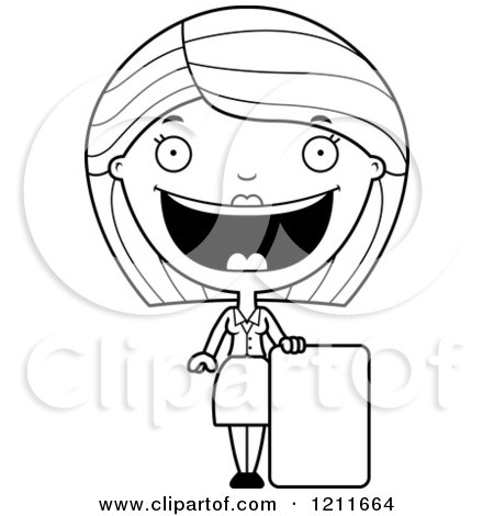Cartoon of a Black and White Happy Business Woman Standing with a Sign - Royalty Free Vector Clipart by Cory Thoman