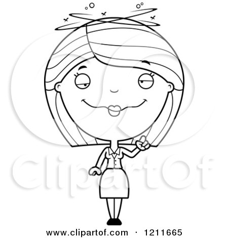 Cartoon of a Black and White Drunk Business Woman Holding up a Finger - Royalty Free Vector Clipart by Cory Thoman