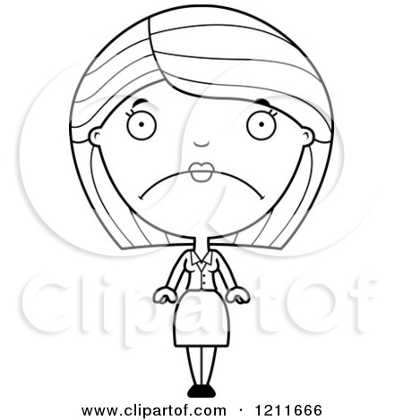Cartoon of a Black and White Depressed Business Woman - Royalty Free Vector Clipart by Cory Thoman