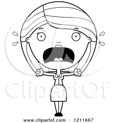 Cartoon of a Black and White Scared Business Woman Screaming - Royalty Free Vector Clipart by Cory Thoman