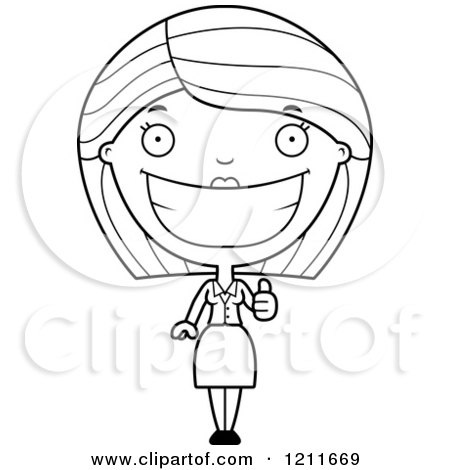 Cartoon of a Black and White Happy Business Woman Holding a Thumb up - Royalty Free Vector Clipart by Cory Thoman