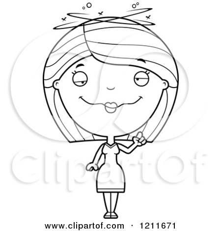 Cartoon of a Black and White Drunk Woman Holding up a Finger - Royalty Free Vector Clipart by Cory Thoman