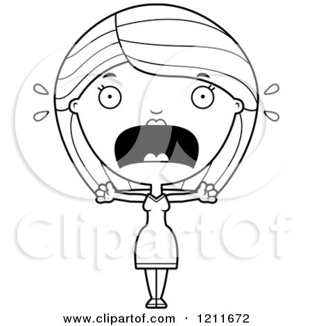 Cartoon of a Black and White Scared Woman Screaming - Royalty Free Vector Clipart by Cory Thoman