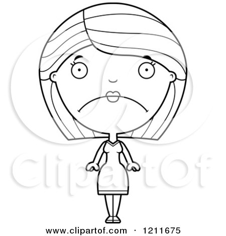 Cartoon of a Black and White Depressed Woman - Royalty Free Vector Clipart by Cory Thoman