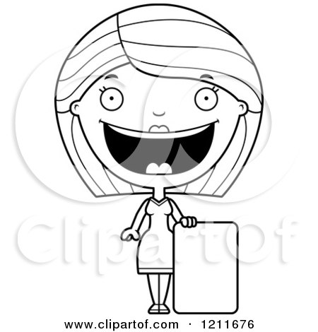 Cartoon of a Black and White Happy Woman Standing with a Sign - Royalty Free Vector Clipart by Cory Thoman