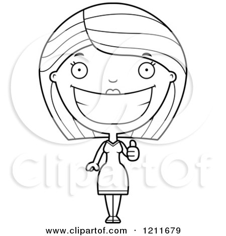 Cartoon of a Black and White Happy Woman Holding a Thumb up - Royalty Free Vector Clipart by Cory Thoman