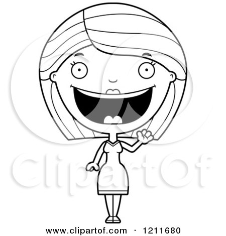 Cartoon of a Black and White Happy Woman Waving - Royalty Free Vector Clipart by Cory Thoman
