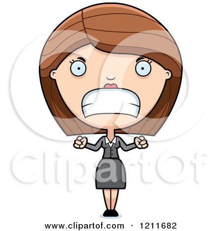 Cartoon of a Mad Business Woman Waving Her Fists - Royalty Free Vector Clipart by Cory Thoman
