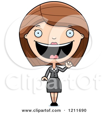 Cartoon of a Happy Business Woman Waving - Royalty Free Vector Clipart by Cory Thoman
