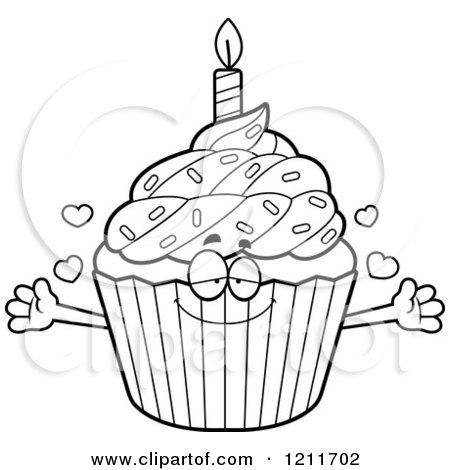 Cartoon of a Black and White Loving Birthday Cupcake Mascot Wanting a Hug - Royalty Free Vector Clipart by Cory Thoman