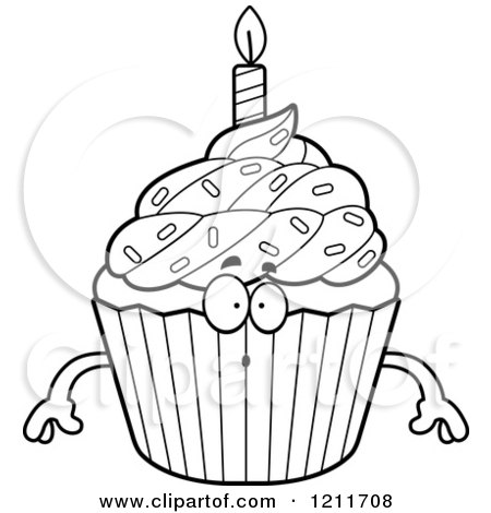 Cartoon of a Black and White Surprised Birthday Cupcake Mascot - Royalty Free Vector Clipart by Cory Thoman