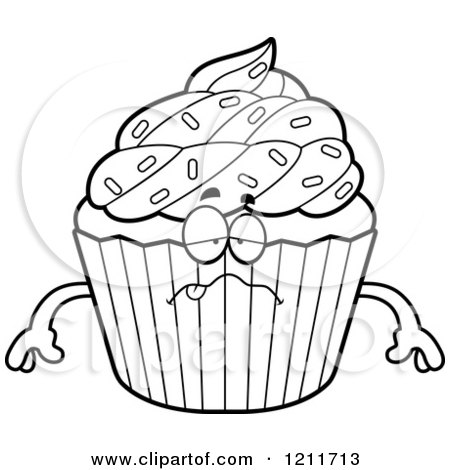 Cartoon of a Black and White Sick Sprinkled Cupcake Mascot - Royalty Free Vector Clipart by Cory Thoman