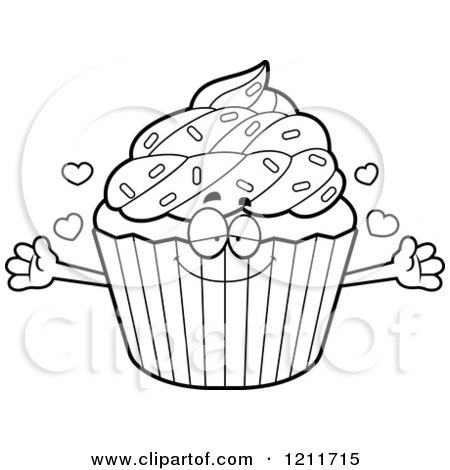 Cartoon of a Black and White Loving Sprinkled Cupcake Mascot Wanting a Hug - Royalty Free Vector Clipart by Cory Thoman