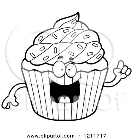 Cartoon of a Black and White Smart Sprinkled Cupcake Mascot with an Idea - Royalty Free Vector Clipart by Cory Thoman